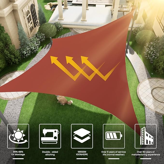 Sun Shade Sail Canopy, 16' x 20' Rectangle 95% UV Block Shade Cover for Outdoor, Backyard Patio, Lawn, Garden, Sandbox Carpor Brick Red