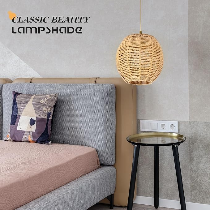 DOITOOL 3Pcs Retro Rattan Woven Pendant Light Cover, Boho Handwoven Rattan Natural Light Fixture, Bulb Guard Lamp Cage for Pendant Light, Lamp Holder, Ceiling Fan Light Bulb (Brown)