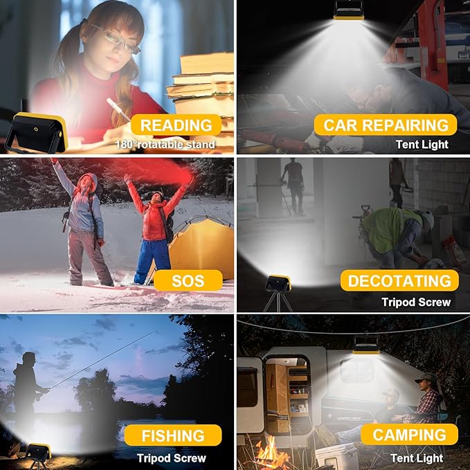 40W Rechargeable Work Light with Tripod Hole, 2400LM LED Work Light Battery Powered, Waterproof Portable Work Light Cordless Job Site Lighting 180° Rotate for Garage Camping Car Repairing 2 Pack