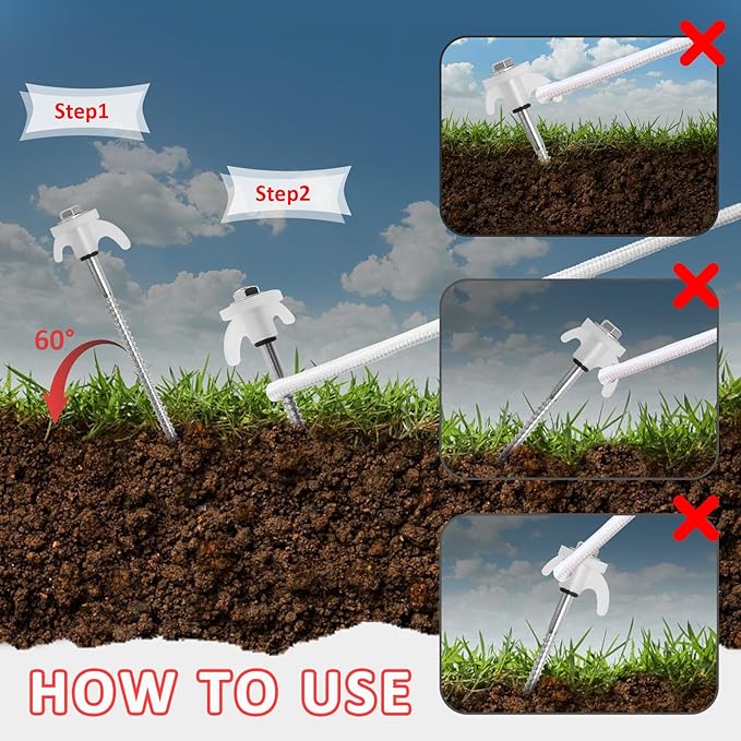 8" Screw in Tent Stakes - 20 Pack Heavy Duty Ground Anchors Screws for Camping, Canopy, Awning and Outdoor Tent Pegs - Metal Tent Stakes with Hex Head Driver & Storage Box