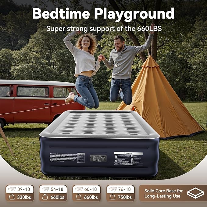 DIVON Full Air Mattress with Built in Pump Raised, 2 Min Self Inflatable Mattress, 18’’ Blow up Mattress for Adults, 660 LBS Portable Air Bed for Guest, Camping, Travel & Floor, Dark Blue
