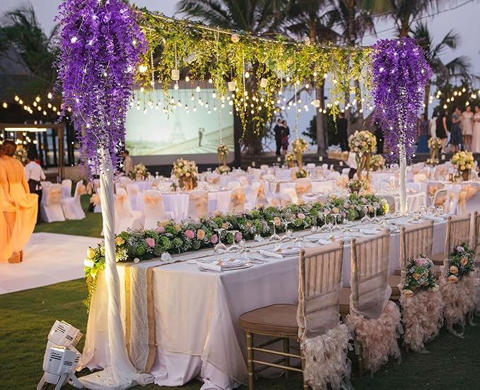 Artificial Plants Lighted Artificial Hanging Plants Fake Money Plants Outdoor UV Resistant Plastic Plants Fake Plants for Outside Home Garden Wedding Party Indoor Backgarden Decorations(Pure Purple)