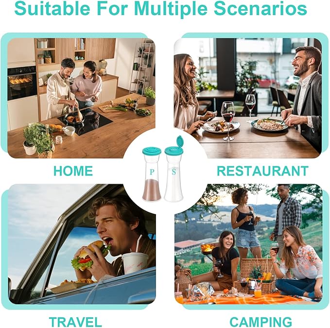 Set of 2 Clear Salt and Pepper Shakers, Plastic Spice Jars with Colorful Lids, Leakproof Moisture-Proof for Home Kitchen Restaurant, Camping, Travel, Picnic (Light Green)