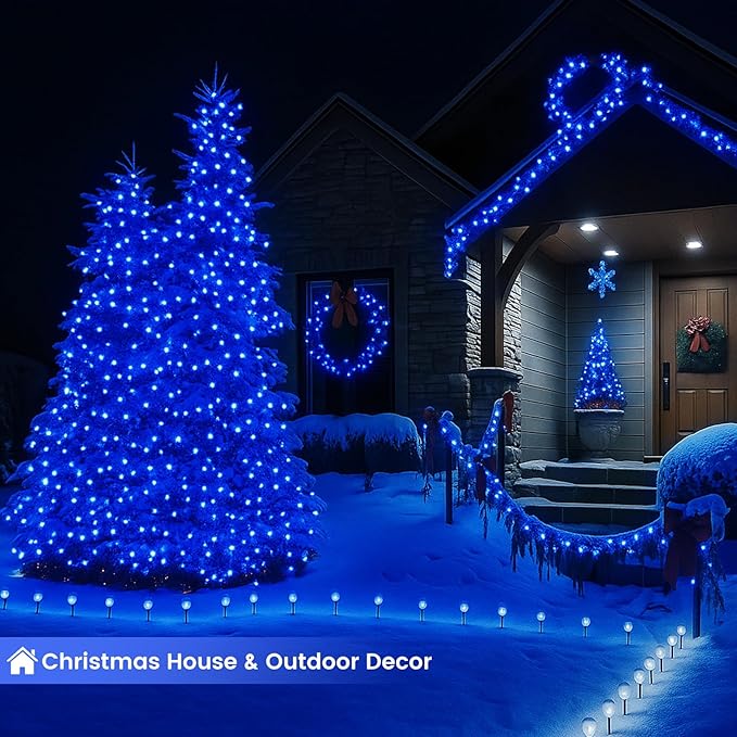 Upgraded Connectable 200 LED String Lights Indoor Outdoor, 66FT Blue Halloween Lights Waterproof, 13 Modes Twinkle Fairy Lights Plug in Clear Wire for Christmas Tree, Bedroom, Classroom, Wedding Decor