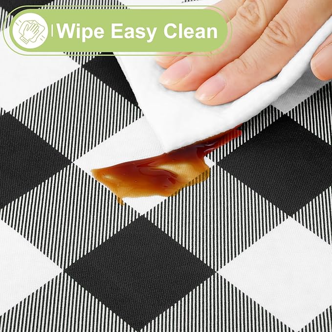Smiry Rectangle Table Cloth, Waterproof Vinyl Tablecloth with Flannel Backing, Wipeable Buffalo Plaid Table Cover for Dining, Indoor and Outdoor (Black & White, 52"x70")