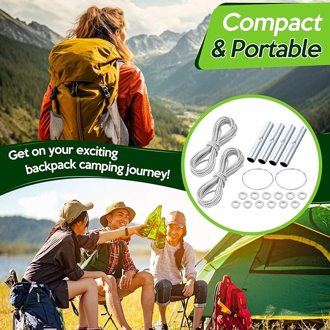 Shimeyao 2 Set Tent Pole Repair Kit, Universal Nylon Tent Poles Replacement Kit with 2 Shock Cords, 12 Washers, 4 Metal Tubes and 2 Iron Lead Wire, Repair Accessories for Camping Hiking Backpacking