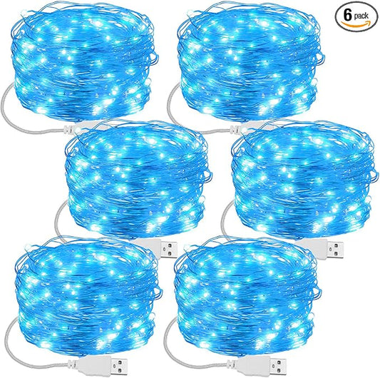 Macarrie 6 Pcs USB String Lights 33 ft 100 LED Fairy Lights Powered String for Christmas Indoor Outdoor Wedding Party Tree Home Festival Garden Decoration (Blue)
