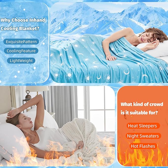 inhand Cooling Blanket King Size (90"x108") - Cooled Blankets for Hot Sleepers Lightweight Breathable Summer Blanket for Sleeping Night Sweats to Keep Cool in The Heat -Aqua