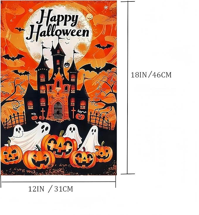 Halloween Garden Flag for Outside 12x18 Inch Double Sided, Ghost Pumpkin Small Yard Flags for Outside, Outdoor Welcome Flag Front Porch Decorations for Home