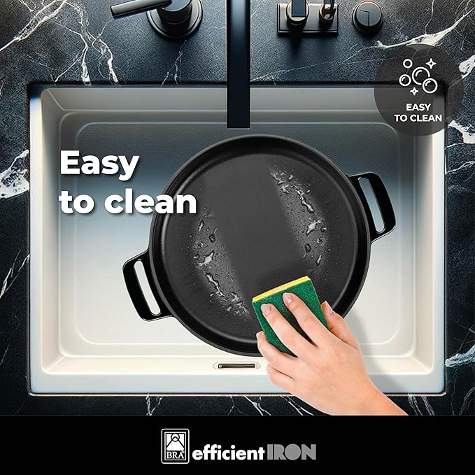 BRA COOKWARE Efficient Iron Round Ribbed Grill | 12.6 inches Cast Iron Round Griddle | All Heat Sources Compatible | PFOA Free | Without Non-Stick | Silicon Handle | Non Deformable