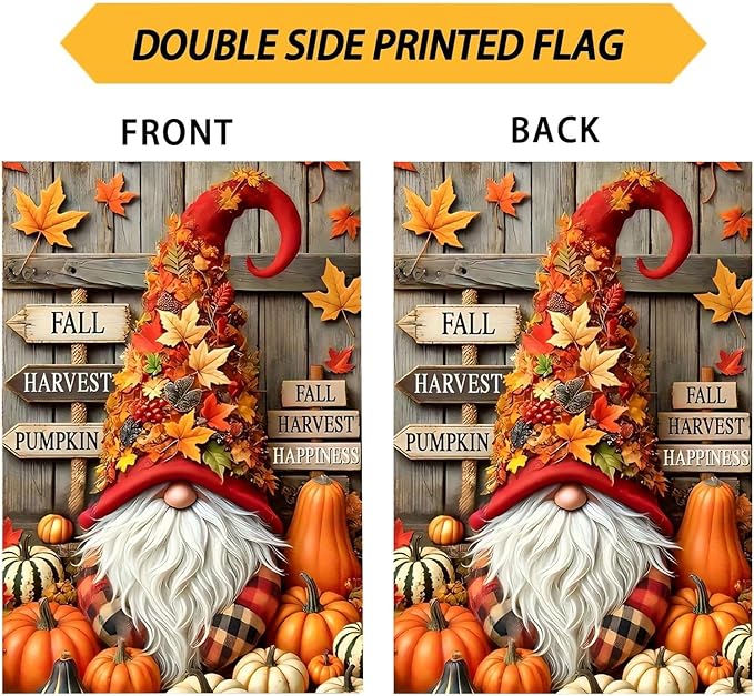 Gnome Garden Flag 12X18 Inch Double Side,Pumpkin Fall Yard Flag,Small Garden Flag Outside Decorative,Outdoor Fall Flag for Holiday Courtyard Lawn Patio