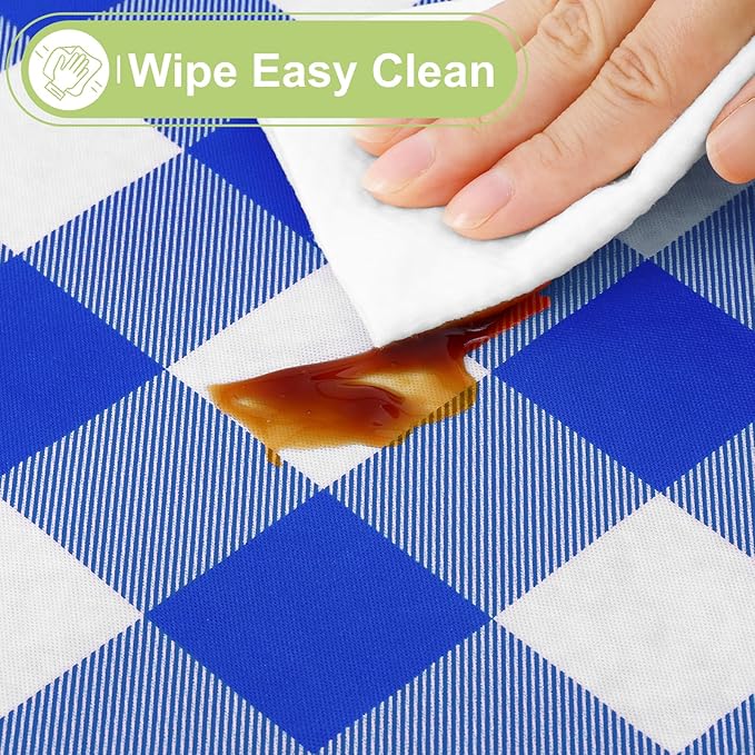 Smiry Rectangle Table Cloth, Waterproof Vinyl Tablecloth with Flannel Backing, Wipeable Buffalo Plaid Table Cover for Dining, Indoor and Outdoor (Blue & White, 60"x120")