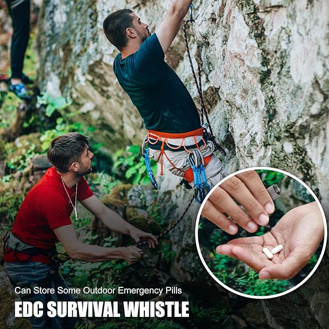 Titanium Emergency Whistle with Hidden Pill Holder Case, Portable Waterproof Fob Medicines Organizer 120db+ Survival Whistles Keychain Container for Outdoors, Camping, Travel EDC Accessories