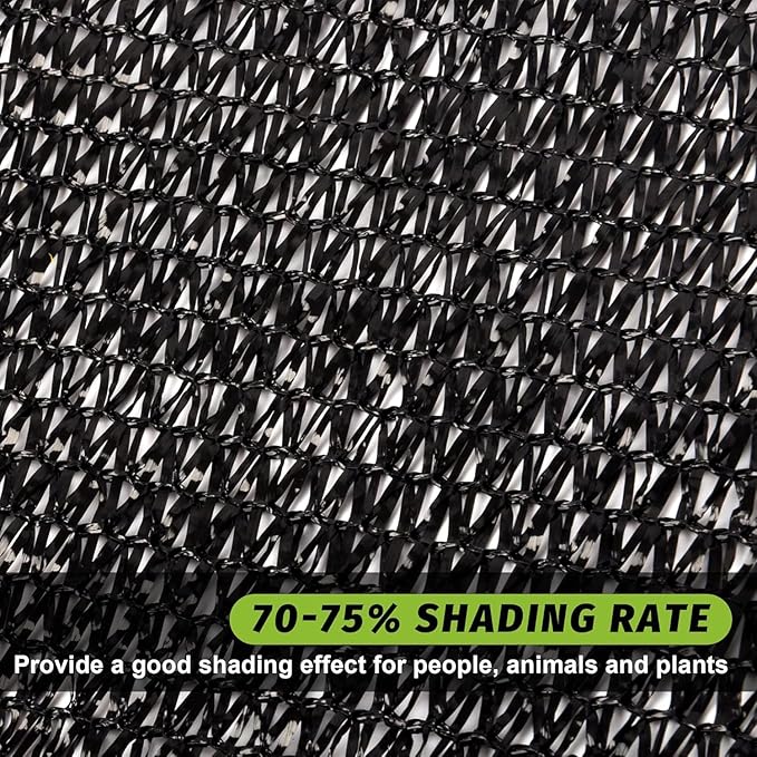 Garden expert 75% Black Shade Cloth 10x20FT Taped Edge with Grommets Sun Net Mesh for Garden Patio Backyard UV-Resistant