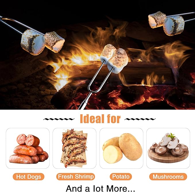 Briout Marshmallow Roasting Sticks - Smores Stick for Fire Pit - Hot Dog Campfire Skewers Marshmallow Camping 32 Inch Long Extendable Forks - 5 Pack