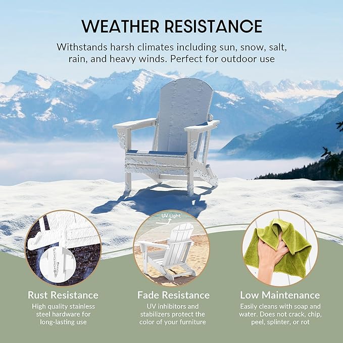 WestinTrends Malibu 2 Piece Set Outdoor Folding Poly Adirondack Chair, White