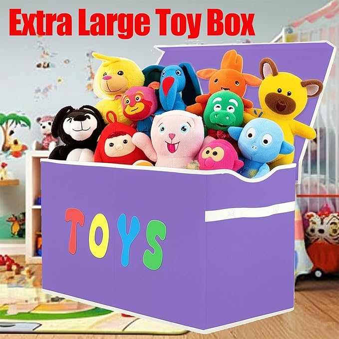 Toy Box Chest, Collapsible Sturdy Storage Bins with Lids, Extra Large Kids Toy Storage Organizer Boxes Bins Baskets for Kids, Boys, Girls, Nursery Room, Playroom, Closet (Classical Purple)