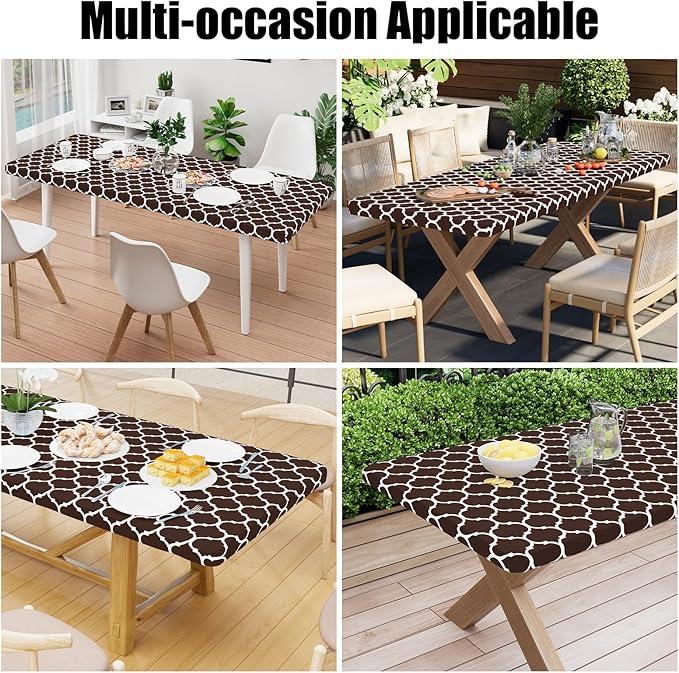 Smiry Rectangle Picnic Table Cover, Waterproof Elastic Fitted Camping Tablecloths for 4 Foot Tables, Wipeable Flannel Backed Vinyl Tablecloth Protector for Indoor, Outdoor (Coffee, 30x48 Inches)