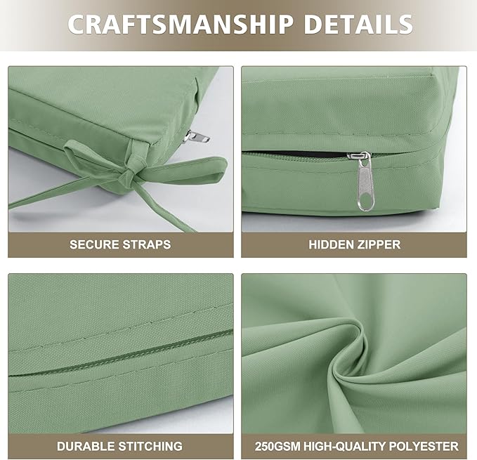Outdoor Chair Cushions, Waterproof Outdoor Cushions for Patio Furniture w/Fade-Resistant, Removable & Machine-Washable Covers, 19x19 Inch, Ideal for Seat in Gardens/Porch – Set of 4, Sage Green