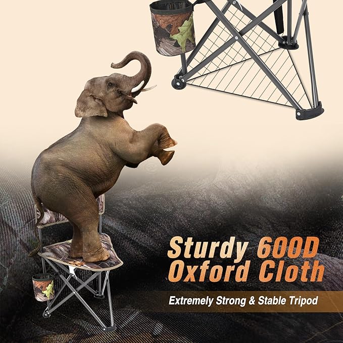 REDCAMP 2 Pack Tripod Hunting Chairs for Blinds, Folding Lightweight Portable Fishing Chair for Adults Hunting Stools with Backrest, Golf Chairs for Spectators, Camo