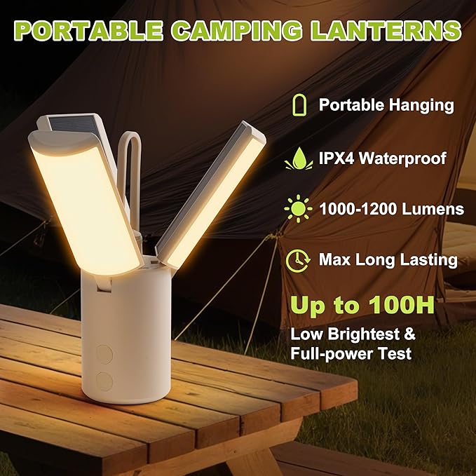 Solar Camping Lantern 8000mAh–Rechargeable,Foldable Camping Light,Stepless Dimming,Flashlight & SOS Modes,USB Charging,Waterproof & Portable Handle,Ideal for Camping,Emergency,Travel,Outdoor,Home Use