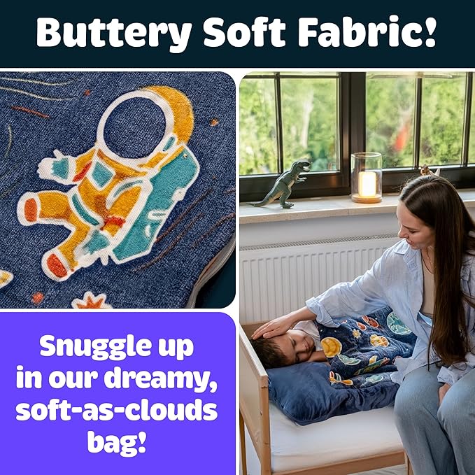 Kids Sleeping Bag for Boys & Girls - Glow in The Dark for Ages 3+, Large With Pillow Pocket, Extra Soft Toddler Blanket (66" x 33")