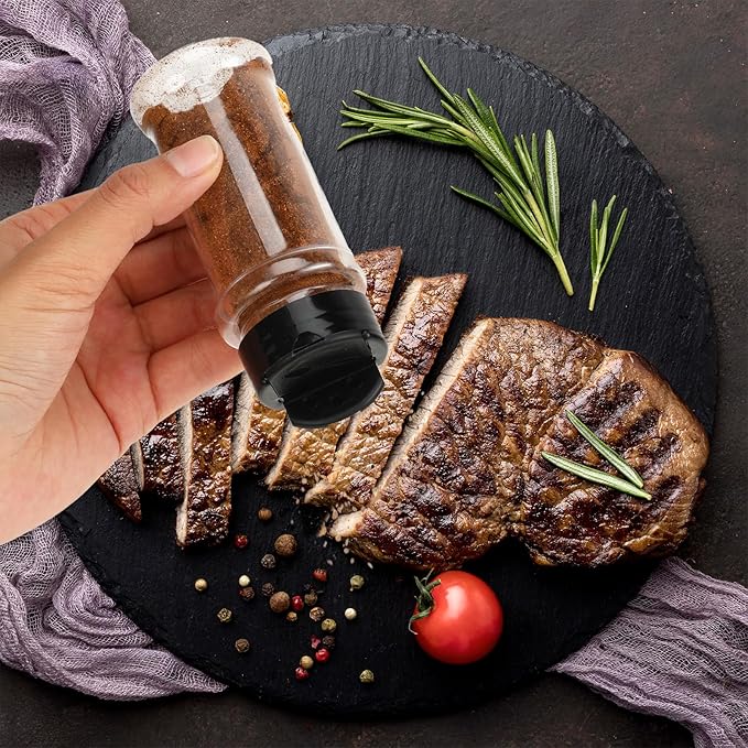 48 Pack Clear Plastic Spice Jars with Label and Shaker Lids Empty Spice Bottles Seasoning Containers Seasoning Jars Shaker Condiment Pots for Pepper Herbs Powders 3.4 oz