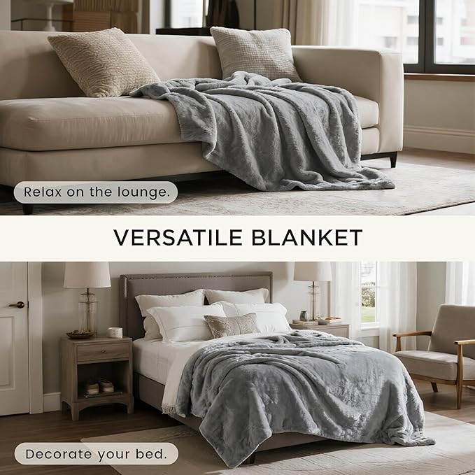 gogobunny Waterproof Bed Blanket, Reversible Sherpa Fleece Throw Blanket for Dog Puppy Cat, Furniture Cover Protects Bed Couch Sofa from Liquid Pee and Pet Fur (Grey, 60x80 inches)