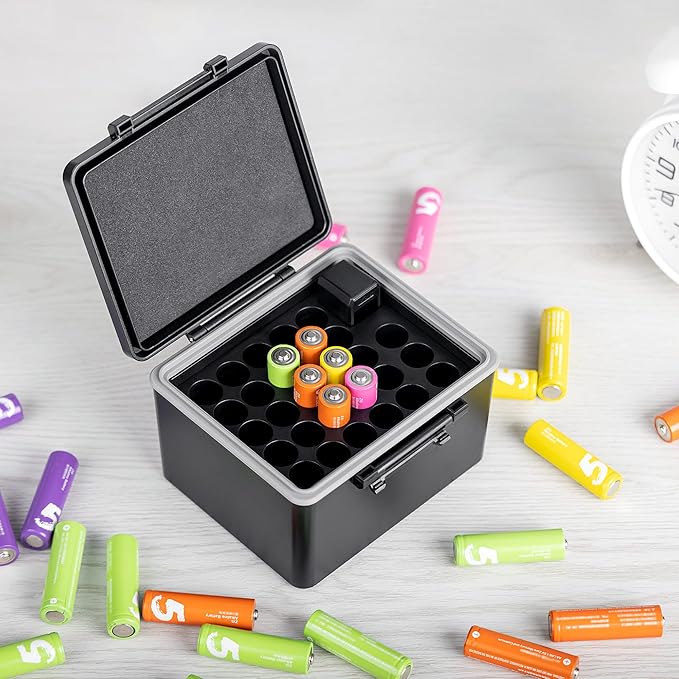 JJC AA Battery Case for 28x AA, AA Battery Storage Case with Detachable Tester,28 Slots AA /14500 holder Organizer Storage for Household Batteries,Water-Resistant and Shockproof