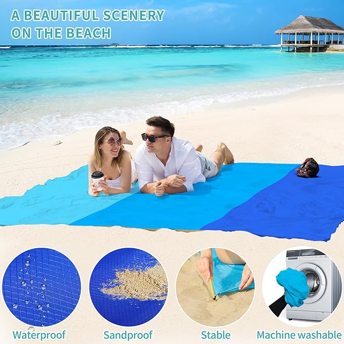 BYDOLL Beach Blanket Waterproof Sandproof 78''×110'' Suits1-7 Adults Compact Lightweight Oversized Sand-Free Blanket Large Picnic Mat for Beach Travel Camping Hiking