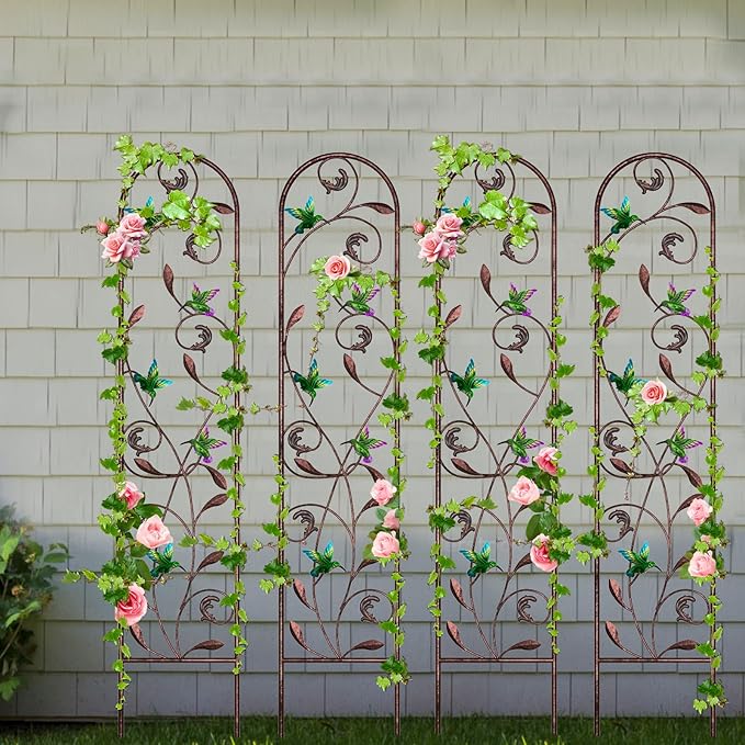 aboxoo Set of 4 Packs Hummingbird Metal Garden Trellis for Climbing Plants,Outdoor Decorative Flowers Arch Fence Trellis for Outdoor Patio,Garden,Yard,Backyard,Wall Brackets,60'' H x 11'' W