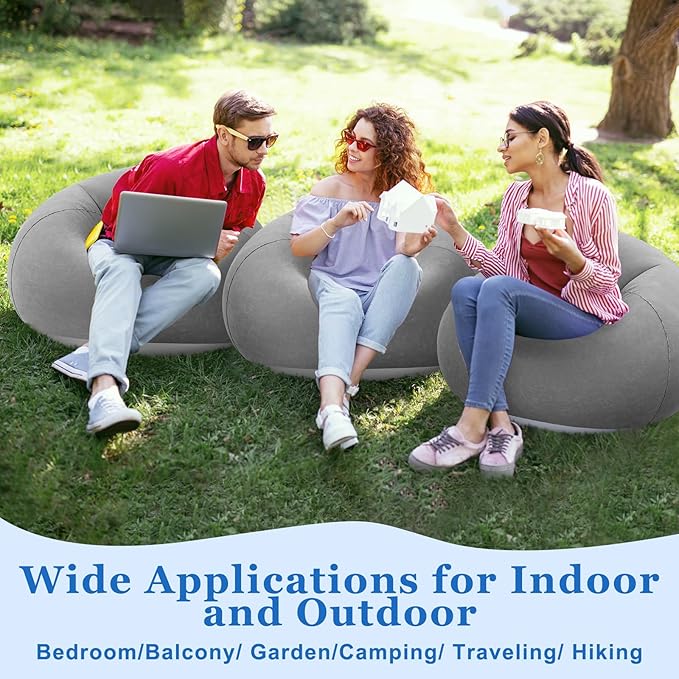 Realspring Inflatable Bean Bag Chairs Outdoor Blow up Camping Chairs Inflatable Lazy Sofa Folding Portable Bean Bag Loungers Couch for Movie Night(Dark Gray,4 Pcs)
