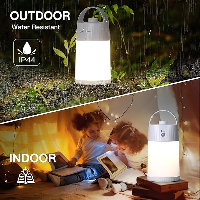 Motion Sensor LED Night Light - Cordless Battery Powered Table Lamp, Portable Lamps Lantern for Outdoor Camping Tents, 4 Brightness Level, Press Dimmable Safe Night Lights, 1 Pack (White)
