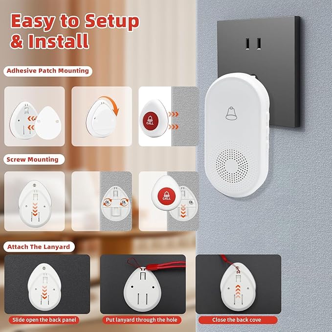 Wireless Caregiver Pager SOS Call Button for Elderly Monitoring 1000+ Feet Life Alert，Emergency Alert System Call Bell for Nurse Patient Disabled 2 Waterproof Transmitter & 2 Plugin Receiver