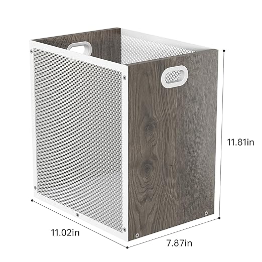 Office Trash Can, Rectangular Kitchen Garbage Can, Iron and Wood Combination Bathroom Trash Can, Modern Design Wastebasket Bin for Bathroom, Laundry Room, Kitchen, Kids' Room, Dorm(4.5 Gallon)
