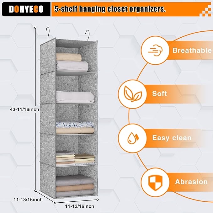 5-Shelf Hanging Storage Closet Organizer, Linen Rv Storage and Organization for Wardrobe, Inside, Camper Accessories, Nursery, Baby Room