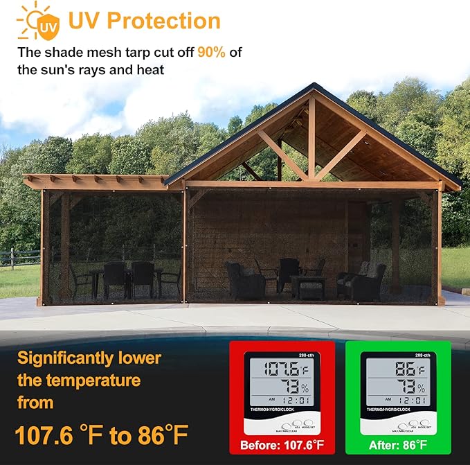 UCINNOVATE Sun Shade Net 90% Sunblock Shade Cloth, 10x13 FT Durable Plant Mesh Shade Fabric UV Resistant Shade Screen with Grommets for Greenhouse Patio Lawn Garden Parking Yard Barn or Dog Kennel