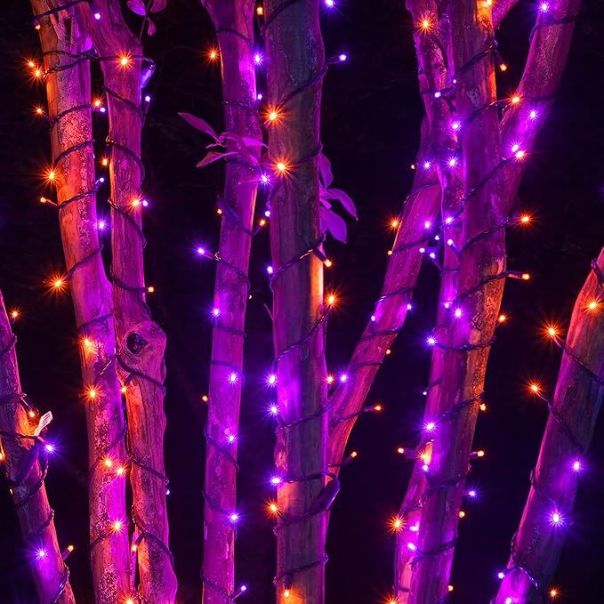 Dazzle Bright Purple & Orange Halloween 33FT 100 LED String Lights, Waterproof Connectable String Lights, Plug in Halloween Decorations for Party Garden Yard Indoor Outdoor