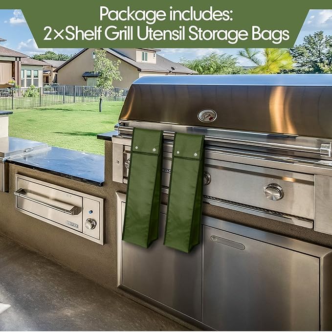 Grill Utensil Storage Bag BBQ Tool Storage Bags Barbecue Hardware Tool BBQ Utensil Holder Pouch Oxford Cloth Accessory Foldable for Camping Hiking(1 Pcs,Army Green)