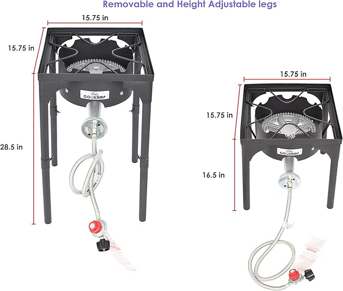 High Pressure Propane Burner Banjo Single Wok Burner 200,000BTU with Adjustable Height. 0-20 PSI Adjustable Regulator and Steel Braided Hose SA1550 (200,000BTU)