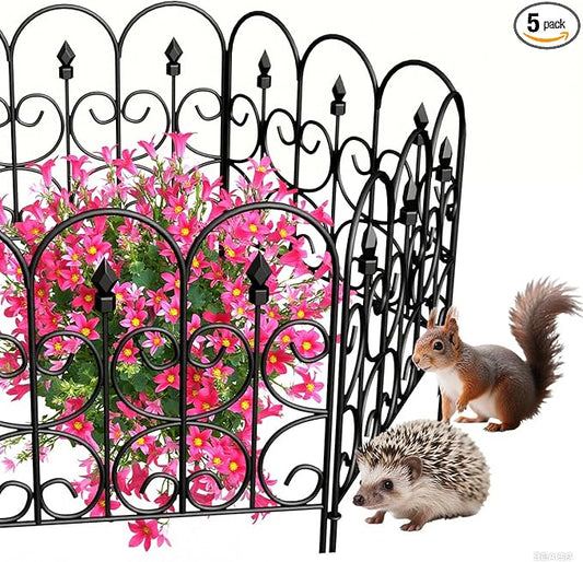 AMAGABELI GARDEN & HOME 5 Panels 32in(H)×10ft(L) Decorative Garden Fences and Borders for Dogs No Dig Rustproof Metal Fence Panels Garden Edging Border Animal Barrier Fencing for Flower Beds Black