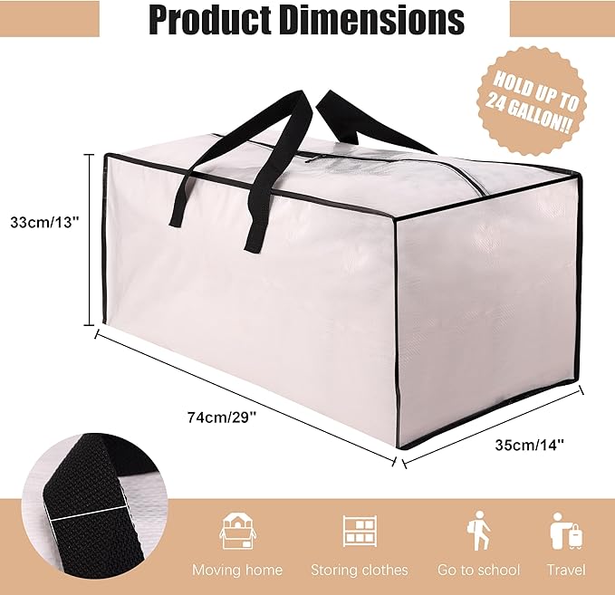 Heavy Duty Moving Bags with Backpack Straps and Strong Handles, Alternative to Moving Boxes and Storage Totes for Dorm Room Essentials, 6 Pack, Clear