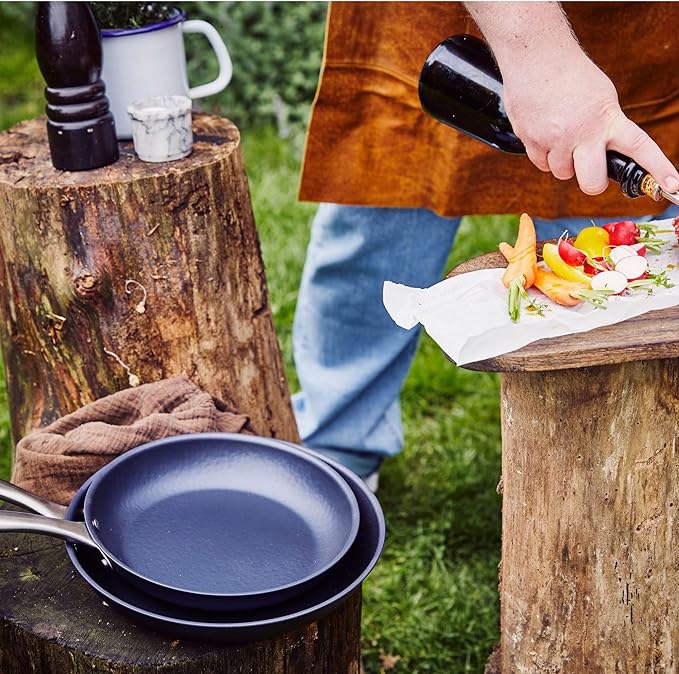 Alva Black Angus 9.5" Carbon Steel Frying Pan, Chef-Grade Hammered Blue Steel Skillet, Naturally Nonstick When Seasoned, PFAS/PFOA Free, Induction, Oven & BBQ Compatible, Lightweight Premium Cookware