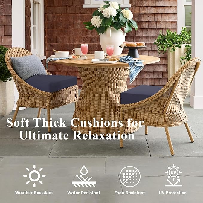 Outdoor Chair Cushions Set of 2, Waterproof Foam Patio Seat Cushions with Ties for Garden Sofa & Dining Furniture, 3-Year Color Fastness, 18x18x3 Inch, Grey