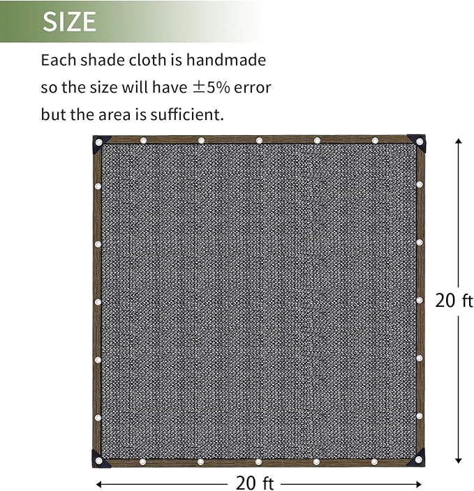 Black Shade Cloth, FT Sun Shade Net with Grommets, Garden Sunblock Shade Cloth Shading for Greenhouse, Plant, Pergola, and Backyard Patio (50%-Black, 20 x 20 FT)