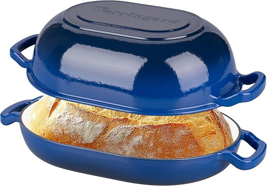 Enameled Cast Iron Sourdough Bread Oven, Dutch Oven, Loaf Cast Iron Bread Pan for Homemade Bread Baking, Meatloaf Pan with Lid, 7QT, Blue