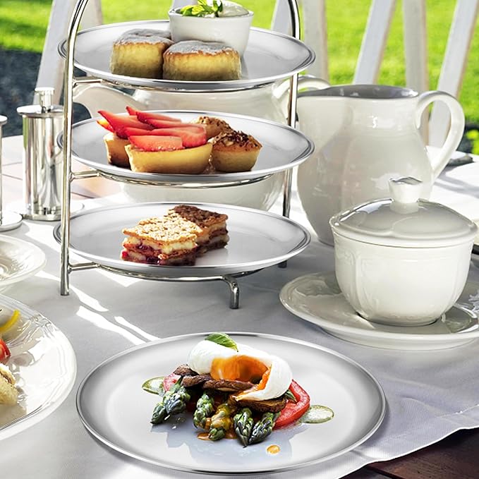 Homikit 6 Pack Stainless Steel Plates, 8 Inch Metal Kids Toddler Dinner Plate Set Non Toxic, 304 Round Camping Plates for Serving Dishes Dessert Salad, Unbreakable & Reusable, Dishwasher Safe