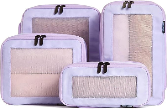 Compression Packing Cubes for Travel - Luggage Organizer Bags - Double Zipper Packing Cubes for Suitcases (4-Pack, Purple)