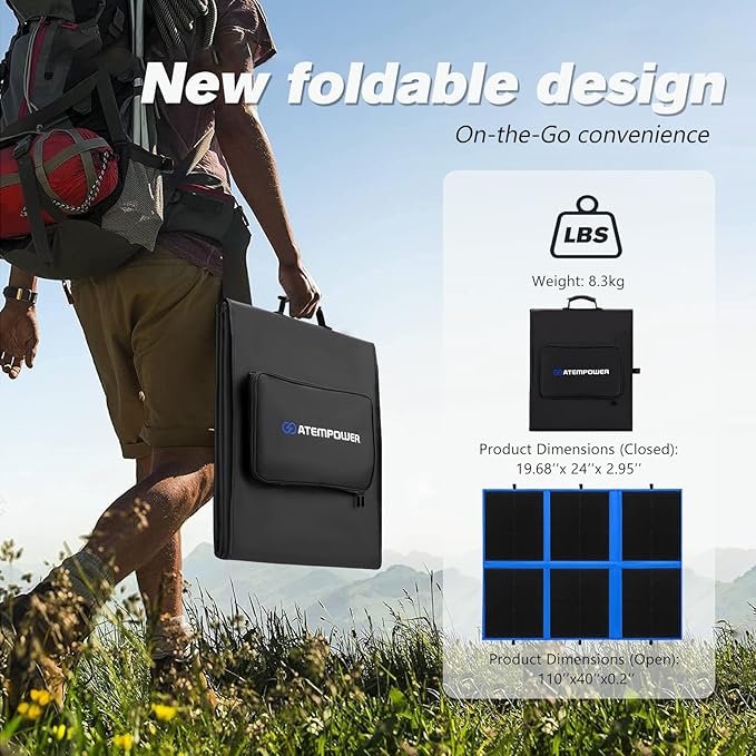 ATEM POWER 200W Portable Solar Panel, Foldable Solar Panel HPBC Chip, 20A MPPT Charger Controller 5V USB Output for 12/24V Battery/Power Station Outdoor Camper RV Hiking Durable Anti Cracking Coating