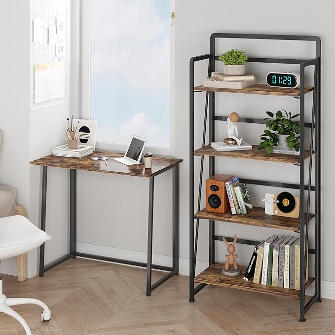 BHG No Assembly Folding Bookshelf for Living Room,Collapsible Book Shelf for Home Office, Portable Bookcase Storage Organizer Rack Shelves